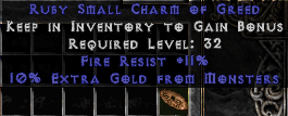 Max Fire Res and Gold Find Small Charm